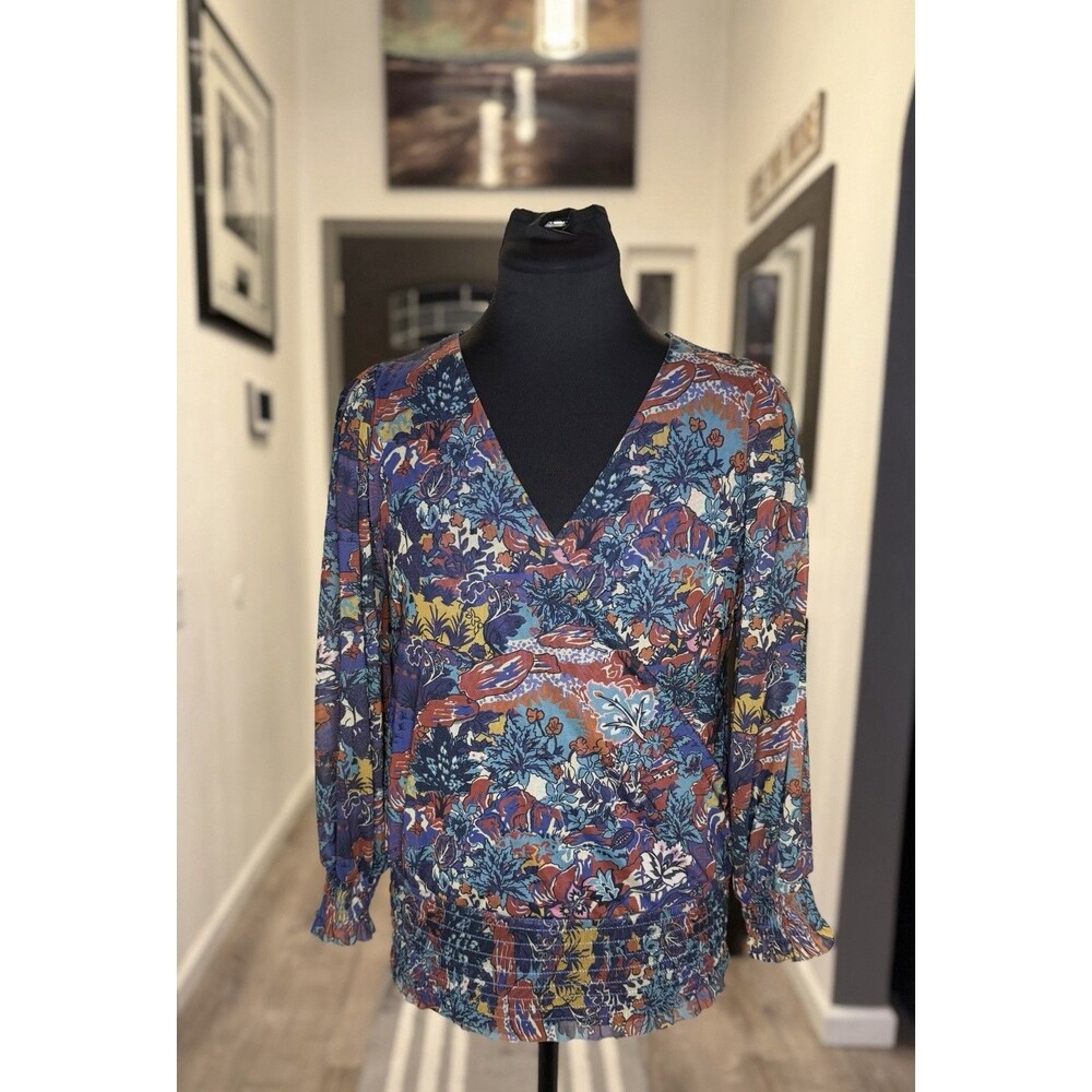 Anthropologie Ines Smocked Surplice Top Women's Size XS Boho Flowy